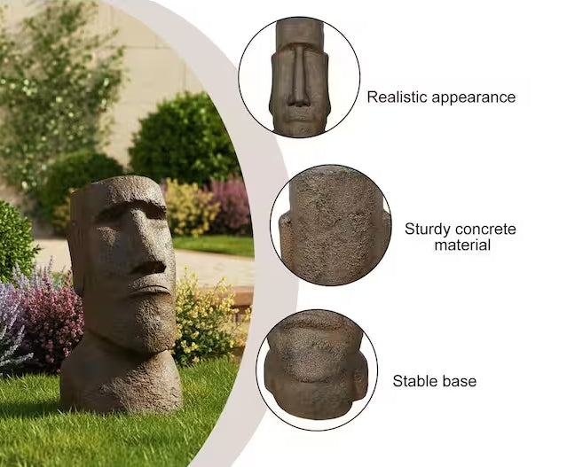 Large Concrete Moai Statue - 24.8 Inch Easter Island Head Garden Sculpture for Outdoor Decoration