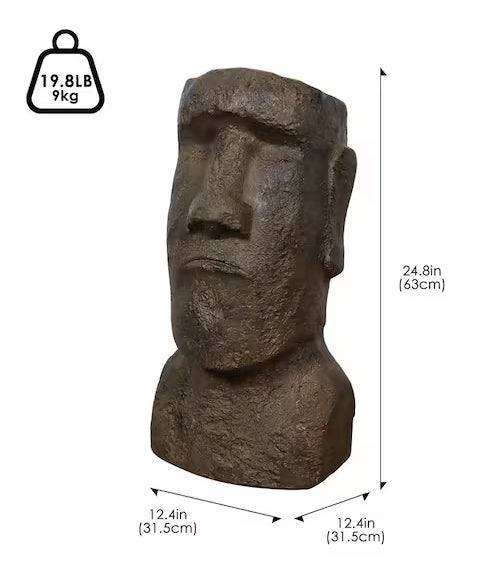 Large Concrete Moai Statue - 24.8 Inch Easter Island Head Garden Sculpture for Outdoor Decoration