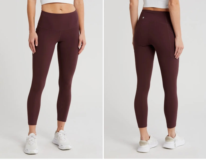 Perform High Waist Pocket 7/8 Leggings - Burgundy Fudge Size Large