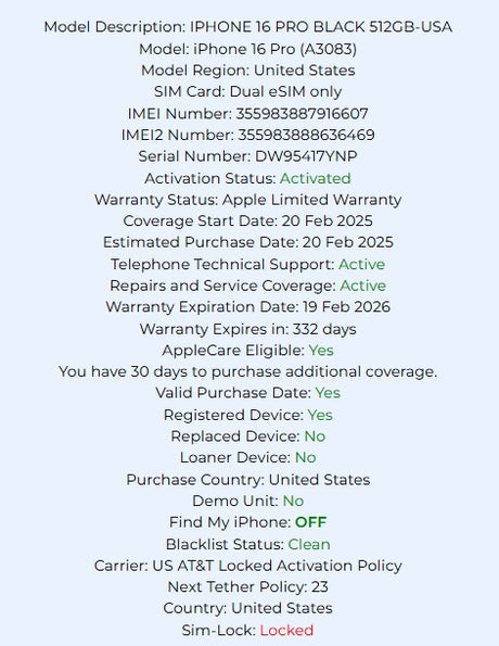 Apple iPhone 16 Pro 512GB Black Titanium Carrier Locked: AT&T