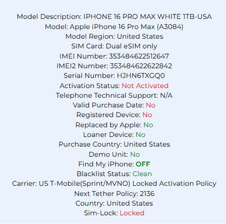 Apple iPhone 16 Pro Max 1TB White Titanium Carrier Locked: T-Mobile