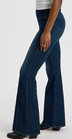 Express Mid Rise Dark Wash Center Seam Pull-On '70s Flare Jeans Size M