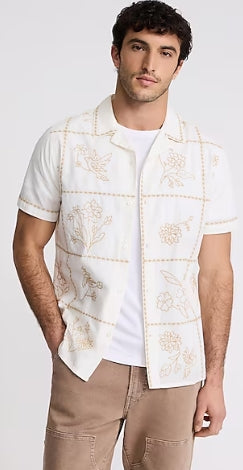 Express Embroidered Tile Cotton Short Sleeve Shirt Size XXL