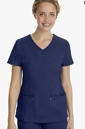 Healing Hands Women's Scrub Top V-Neck with 2 Pockets, 2-Way Stretch, and Yoga Knit Side Panels for Slim Fit- 2245 SIZE SMALL
