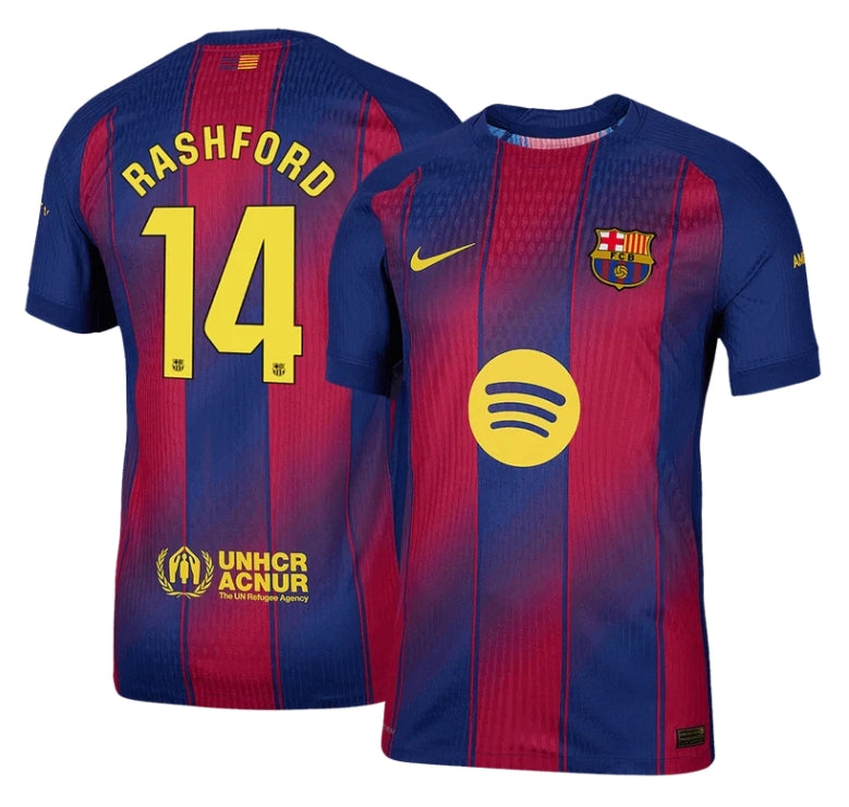 RASHFORD #14 Men's Barcelona 2025/26 Player Version Home Soccer Jersey by Nike - Blue/Red Stripe - Large