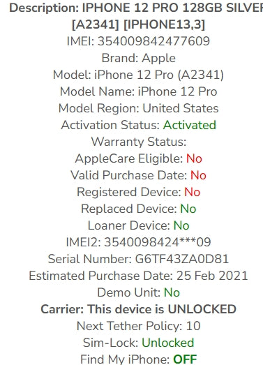 Apple iPhone 12 Pro (128GB, Silver) Unlocked