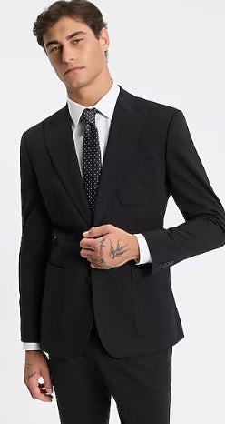 Slim Black Stretch Cotton-Blend Knit Suit Jacket Size 38R