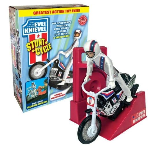 Evel Knievel Stunt Cycle Toy-Wind Up Energizer Launcher-Trail Bike,Figure,Helmet