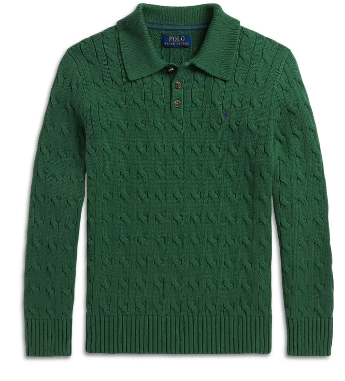 Polo Ralph Lauren Boys' Cable Knit Cotton Polo Sweater - Little Kid, Big Kid- Green L(14/16) (Copy) (Copy)