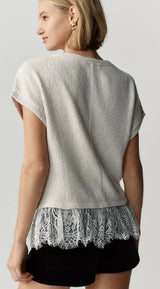 Maeve Ruffled Lace Tee - Sand - XS