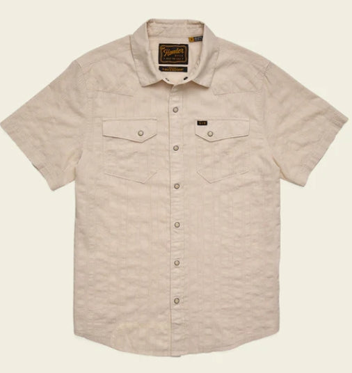 Howler Bros Men's H Bar B Snap Shirt, Eyelet Stripe/Off White, Lightweight Pearl Snap Short Sleeve Western Shirt
