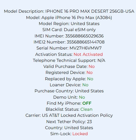 Apple iPhone 16 Pro Max Desert Titanium 256GB Carrier Locked: AT&T