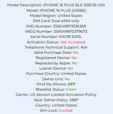 Apple iPhone 16 Plus Black 256GB Carrier Locked: Verizon