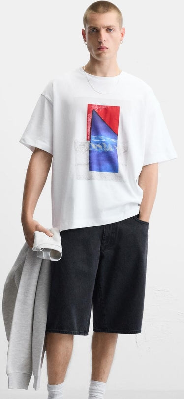 Zara PRINTED PATCH T-SHIRT Size M