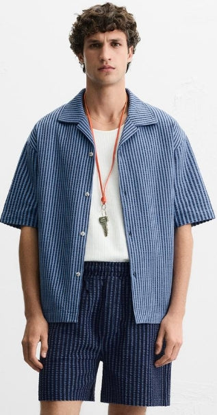 Zara RELAXED FIT SEERSUCKER SHIRT Size M