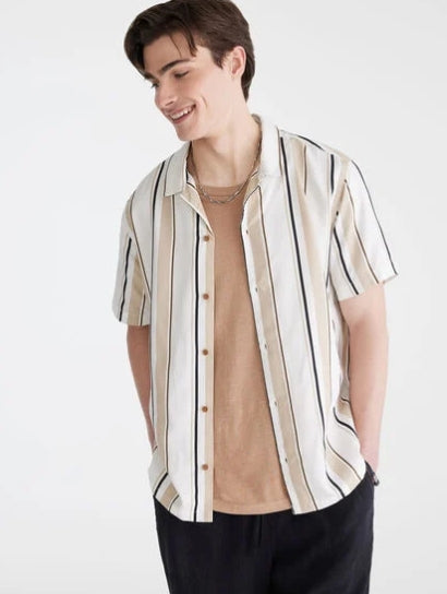 Aeropostale Short Sleeve Vertical Stripe Camp Shirt L