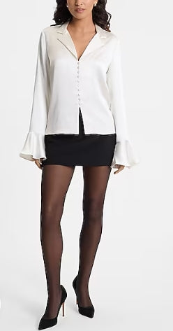 Express Satin V-Neck Flare Sleeve Shirt S