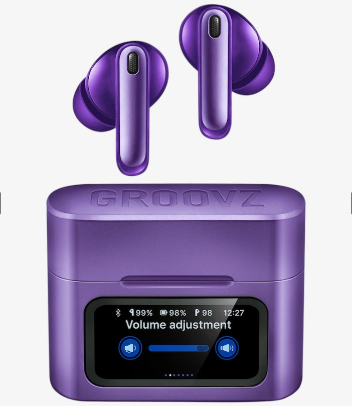 Active Noise Cancelling Earbuds with Touchscreen Case by Grooves - Purple