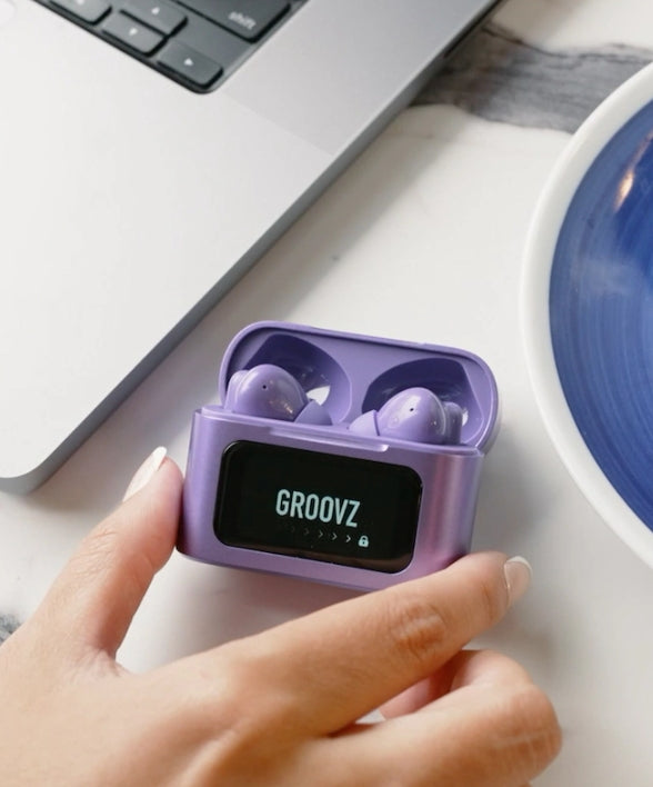 Active Noise Cancelling Earbuds with Touchscreen Case by Grooves - Purple
