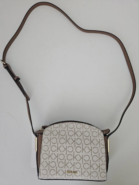 Calvin Klein CK Logo Small Crossbody Bag - Vanilla Brown, Gold-Tone Hardware - New