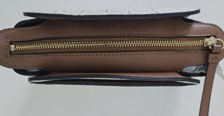 Calvin Klein CK Logo Small Crossbody Bag - Vanilla Brown, Gold-Tone Hardware - New