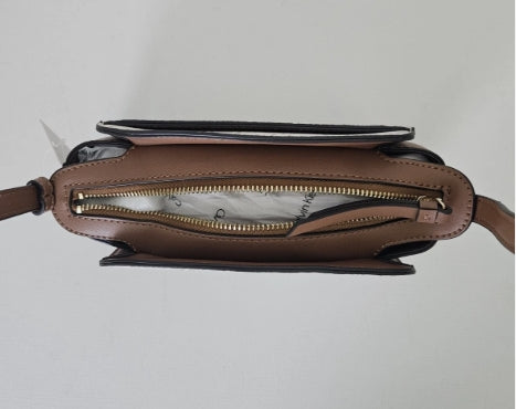 Calvin Klein CK Logo Small Crossbody Bag - Vanilla Brown, Gold-Tone Hardware - New