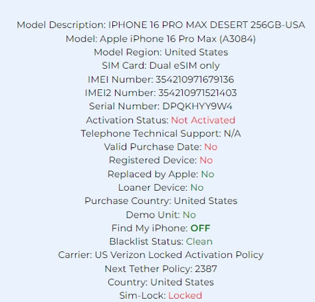 Apple Iphone 16 Pro Max Desert Titanium 256GB Carrier Locked: Verizon