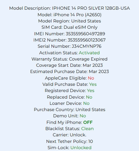 Apple Iphone 14 Pro Silver 128GB Carrier: Unlocked