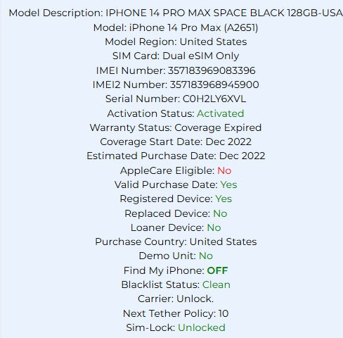 Apple Iphone 14 Pro Max Space Black 128GB Carrier: Unlocked