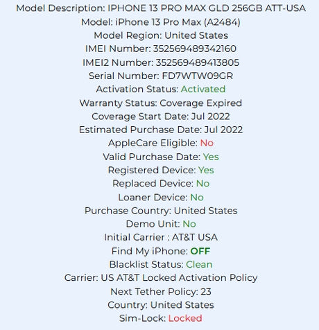 Apple Iphone 13 Pro Max Gold 256GB Carrier Locked: AT&T