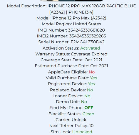 Apple Iphone 12 Pro Max Pacific Blue 128GB Carrier: Unlocked