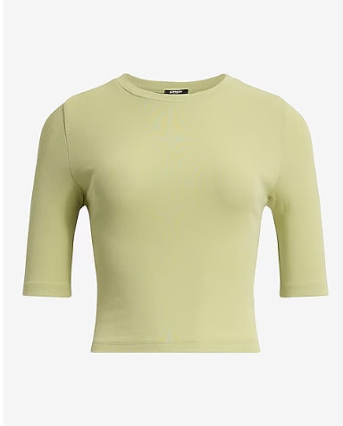 Express Fitted Crew Neck Elbow Sleeve Tee S