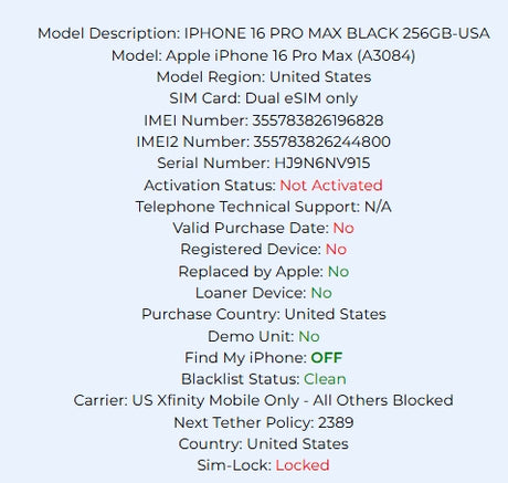 Apple iPhone 16 Pro Max Black Titanium 256GB Carrier Locked: Xfinity