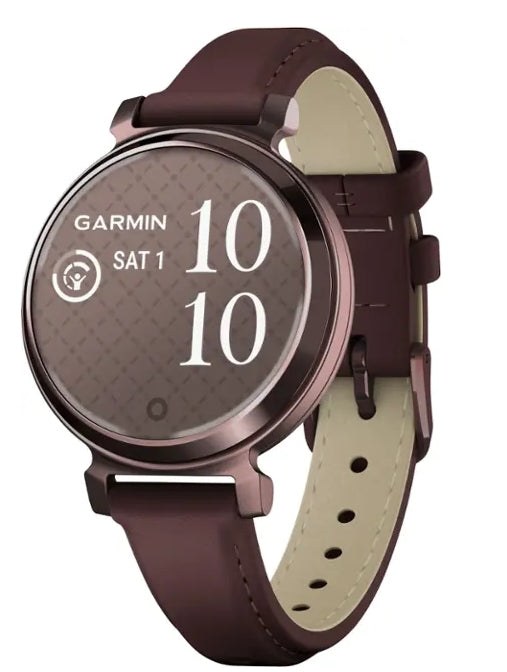 Garmin - Lily 2 Classic Smartwatch 34 mm Anodized Aluminum - Dark Bronze with Mulberry Leather Band