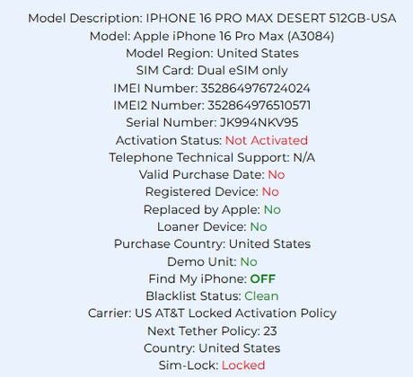 Apple iPhone 16 Pro Max Desert Titanium 512GB Carrier Locked: AT&T