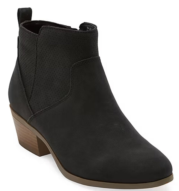Arizona Jean Co Womens Lambray Black Stacked Heel Booties 10