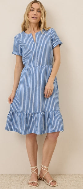Pact Canopy Linen Blend Notch Neck Dress Bondi Stripe 3XL