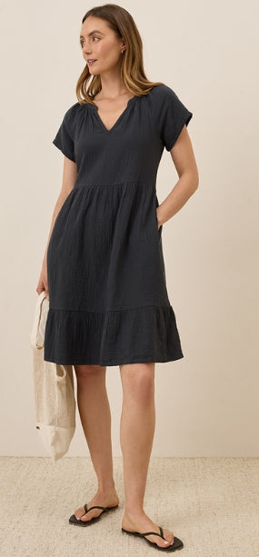 Pact Coastal Double Gauze Breezy Dress Black 3XL