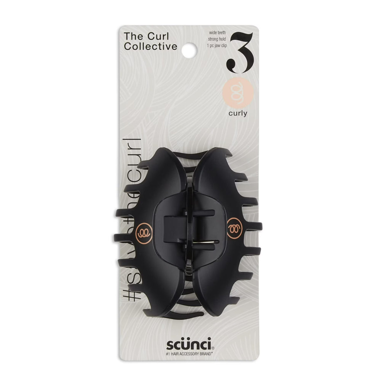 Scunci, Curl Collective Curly Jaw Clip , Black (Pack of 3)