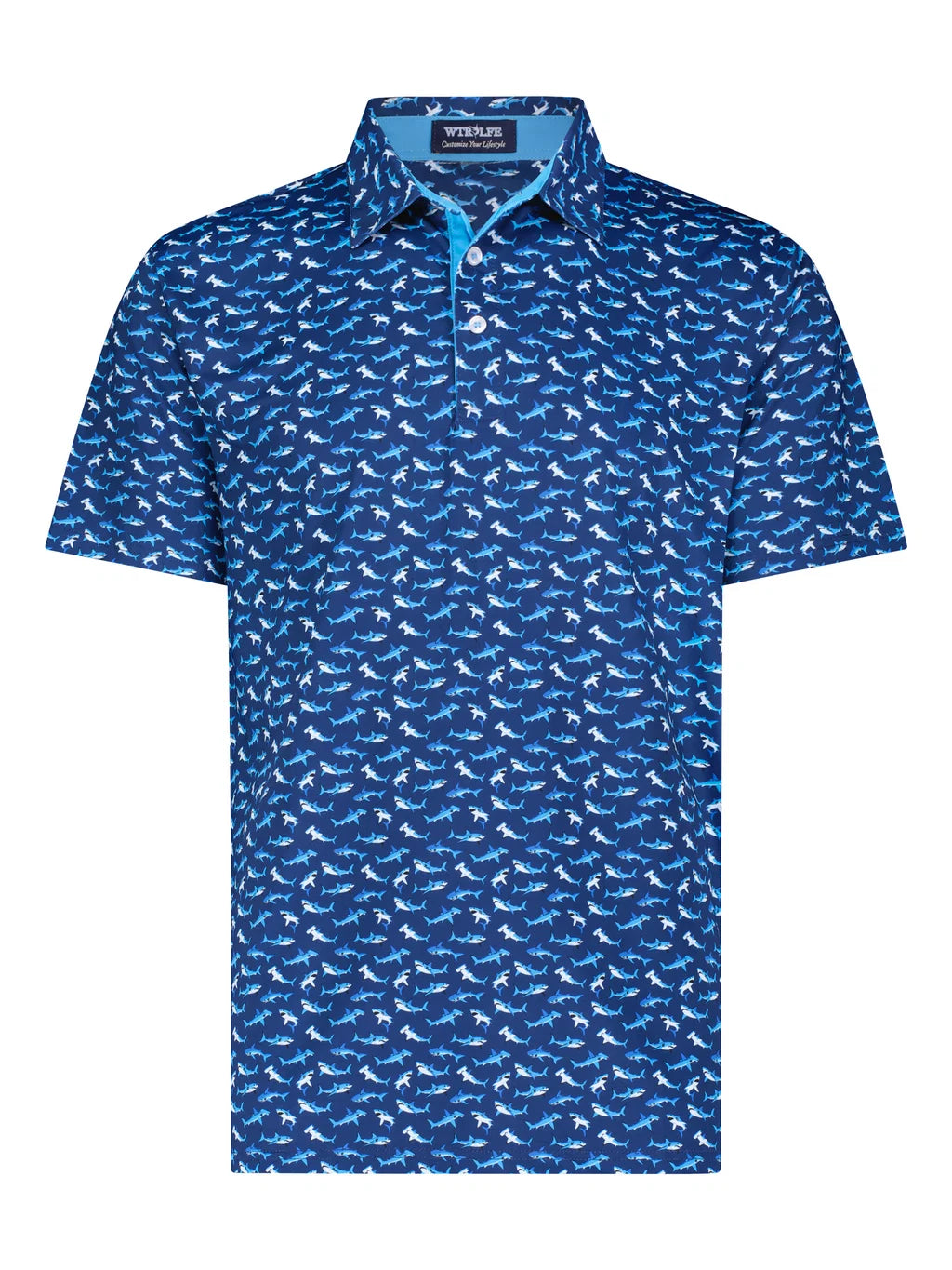 Wtr Lfe - Men's UV50 Sharks Polo, Royal Blue - Size XL