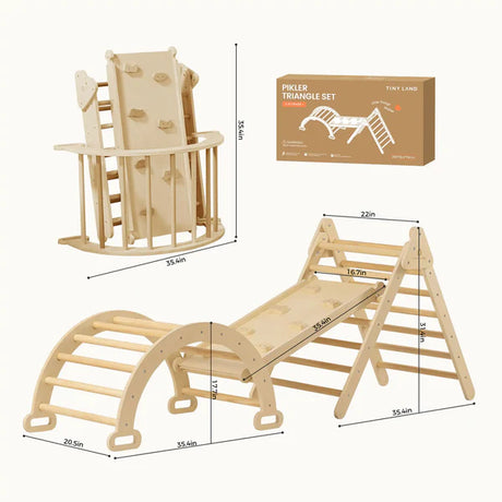 Tiny Land Pikler Triangle Set - Wooden Montessori Climbing Set for Toddler (Natural)
