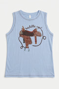 LUCKY & BLESSED Light Blue Saddle Up Western Contrast Stitch Sleeveless Top  Size Large