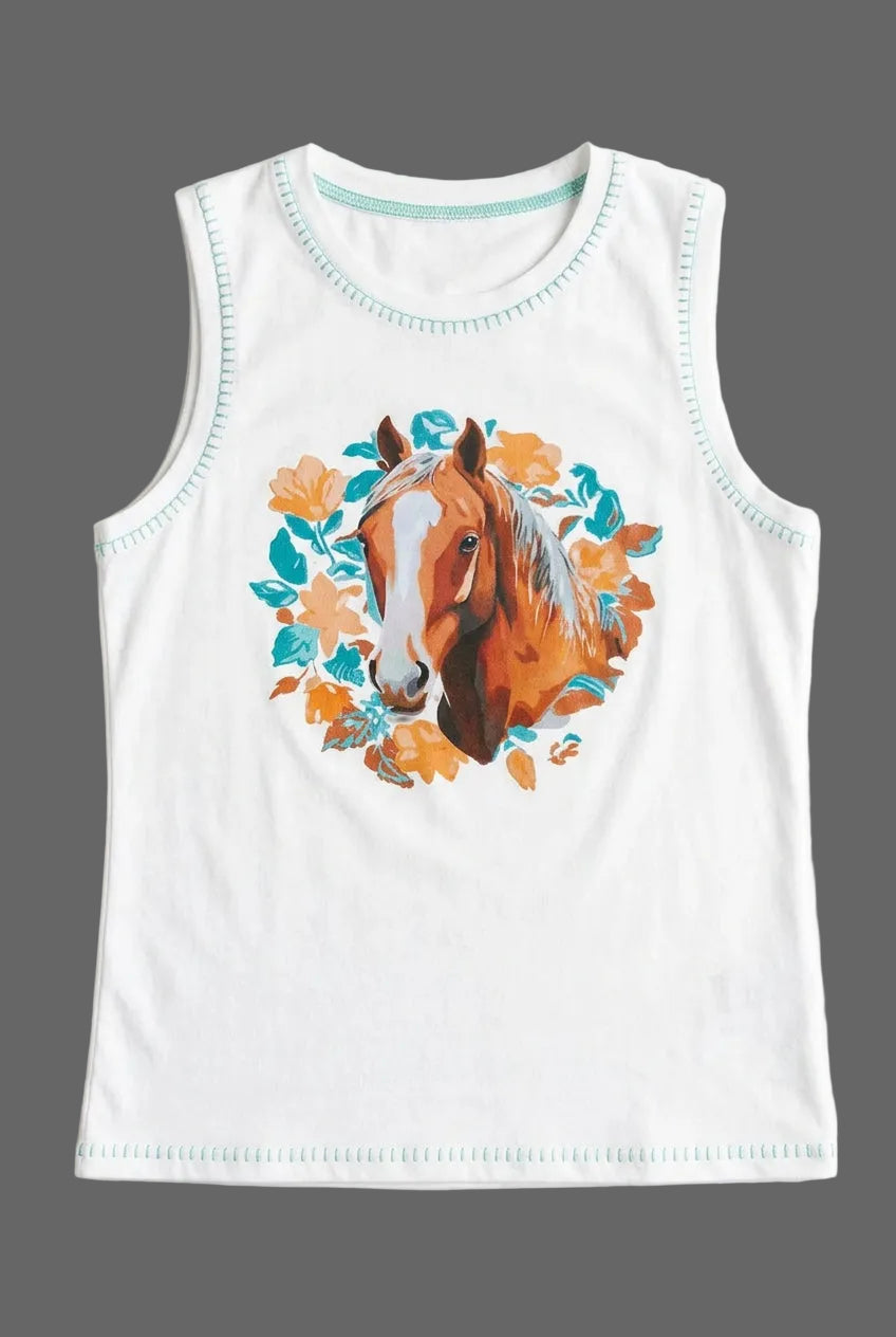 LUCKY & BLESSED White Horse Printed Contrast Stitch Shirt Size  Large