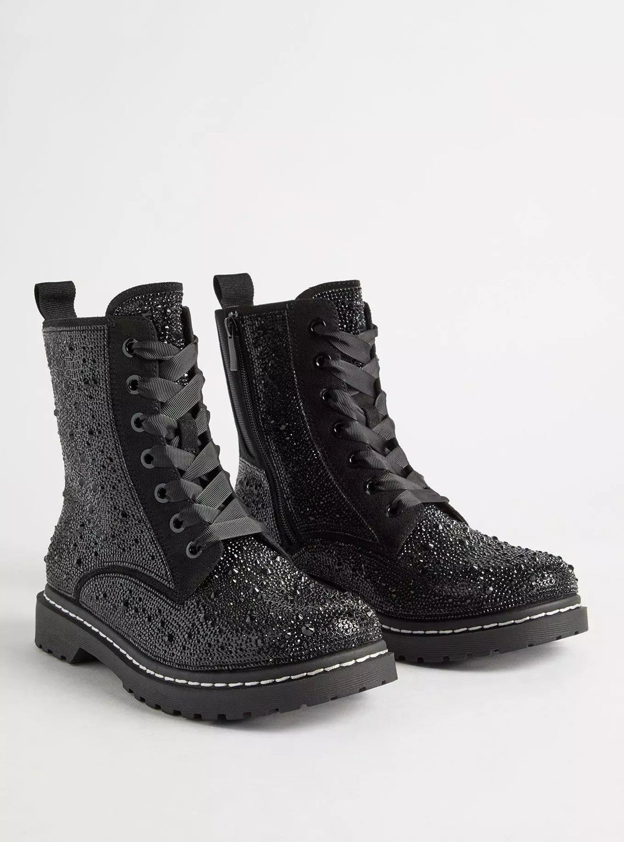 (Size:7.5) TORRID Embellished Lace up Combat Bootie (WW) Black