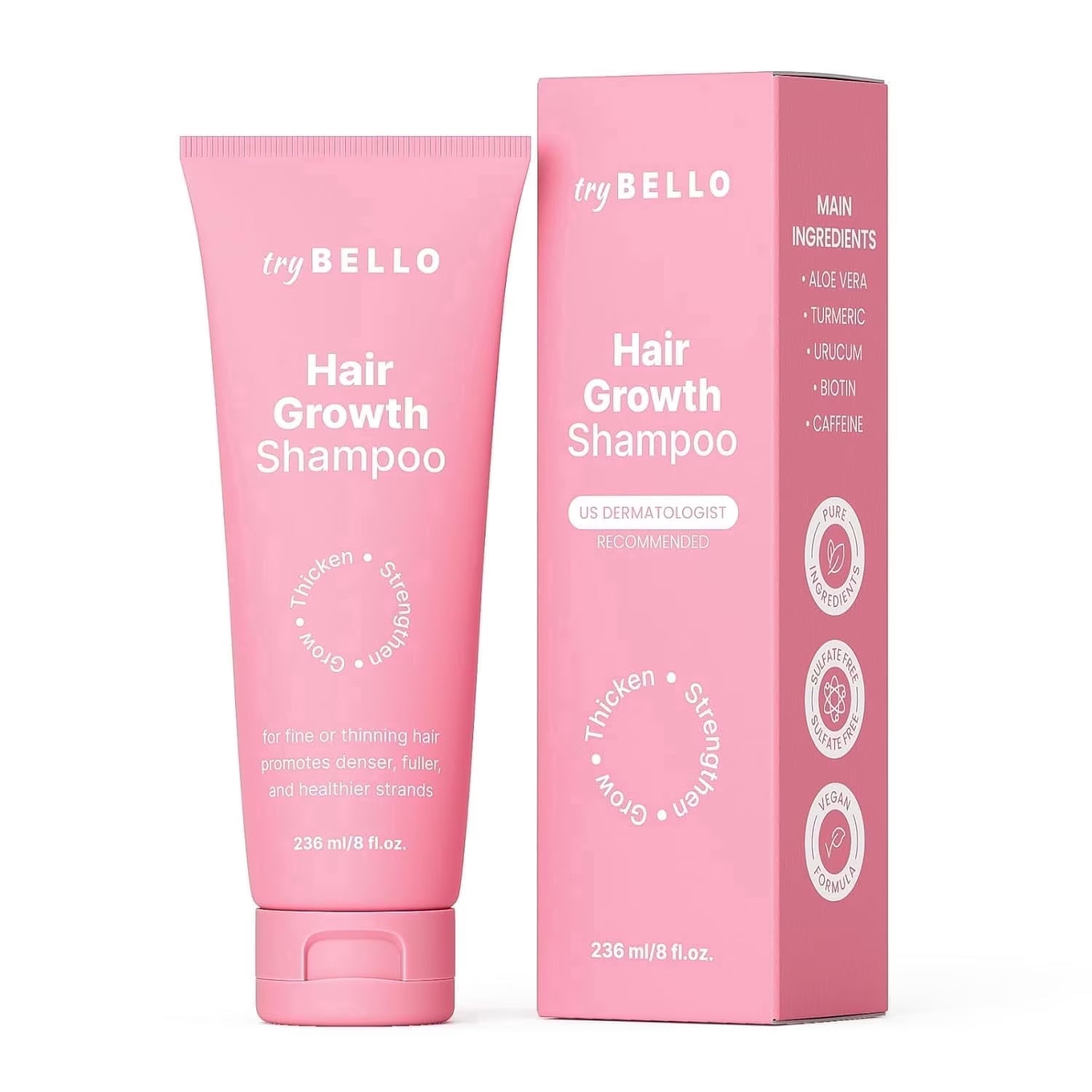 Trybello Hair Growth Shampoo with DHT Blocker 8 Fl Oz. | Natural Thickening | & Scalp Detox | Sulfate Free & Vegan Formula | Caffeine, Aloe Vera, Turmeric, and Urucum Extract | For Any Hair Type