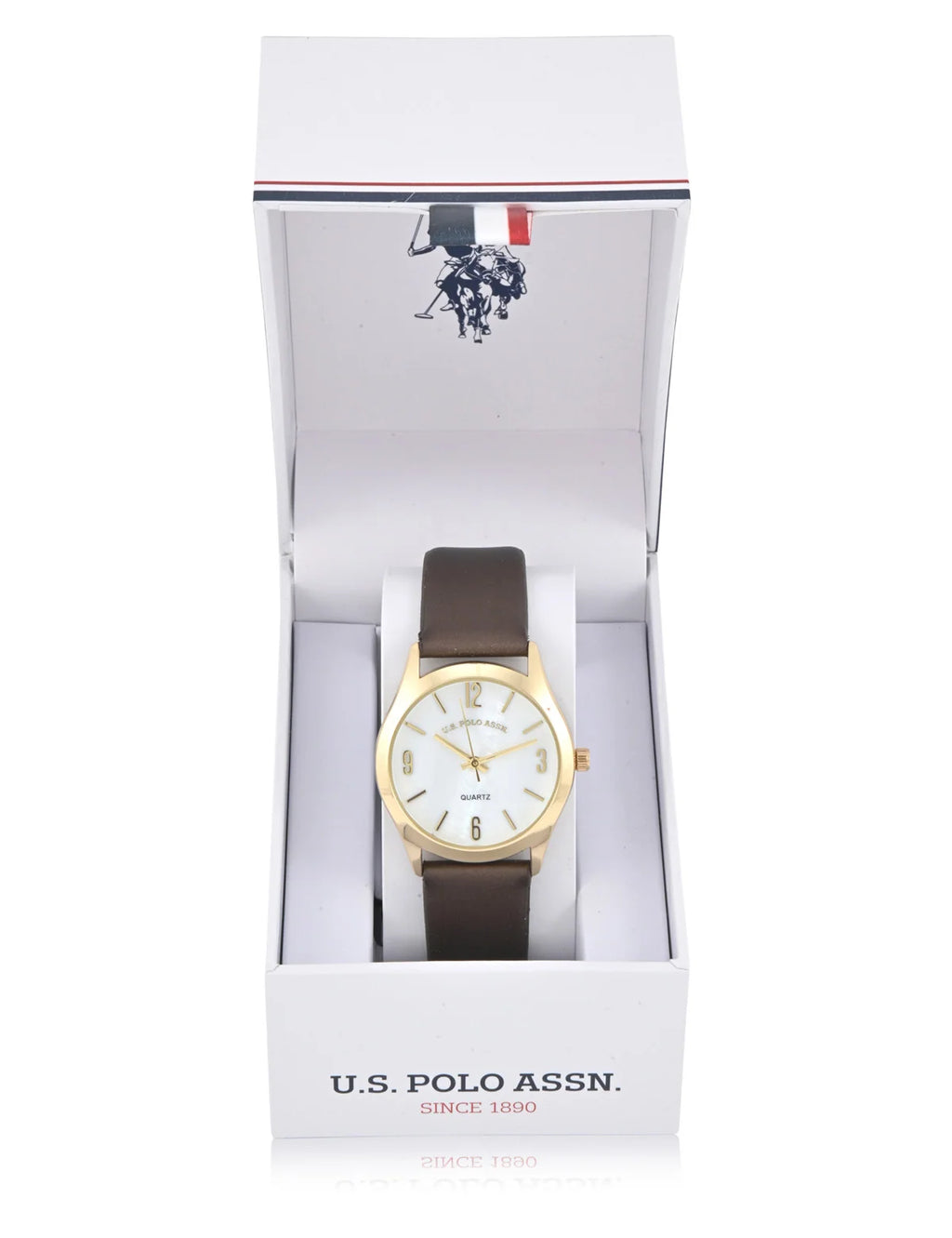 U.S. Polo Assn. Women's Brown Strap Watch with Gold-Tone Accents