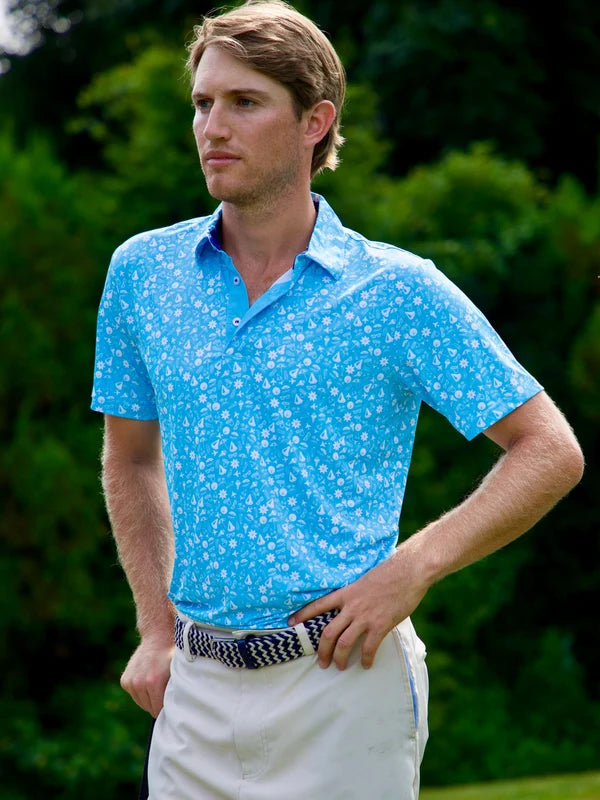 WTR LFE - Men's UV50 Vacation Performance Polo, Aqua - Sz Medium