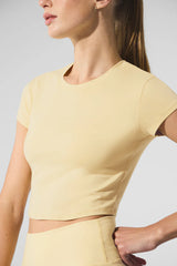 alo Alosoft Crop Finesse Short Sleeve Shirt | Warm Butter | Size M (8-10)