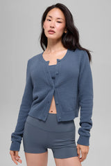 ALO YOGA Snuggle Up Sweater Cropped Cardigan Bluestone Size: M