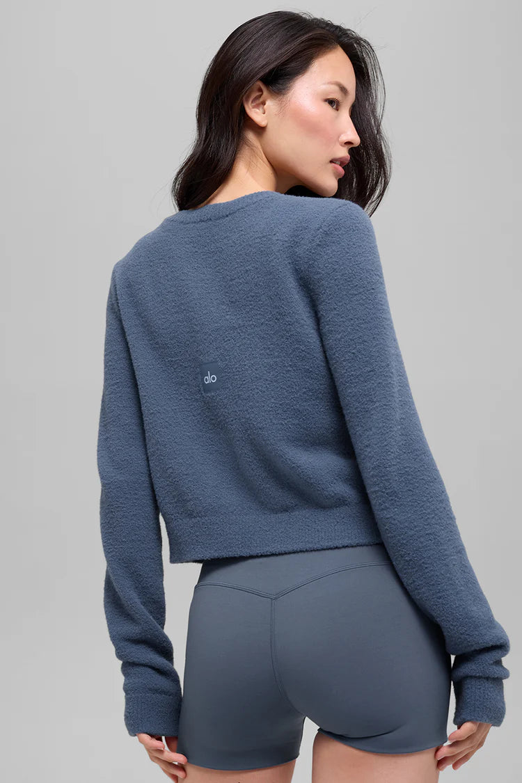 ALO YOGA Snuggle Up Sweater Cropped Cardigan Bluestone Size: M